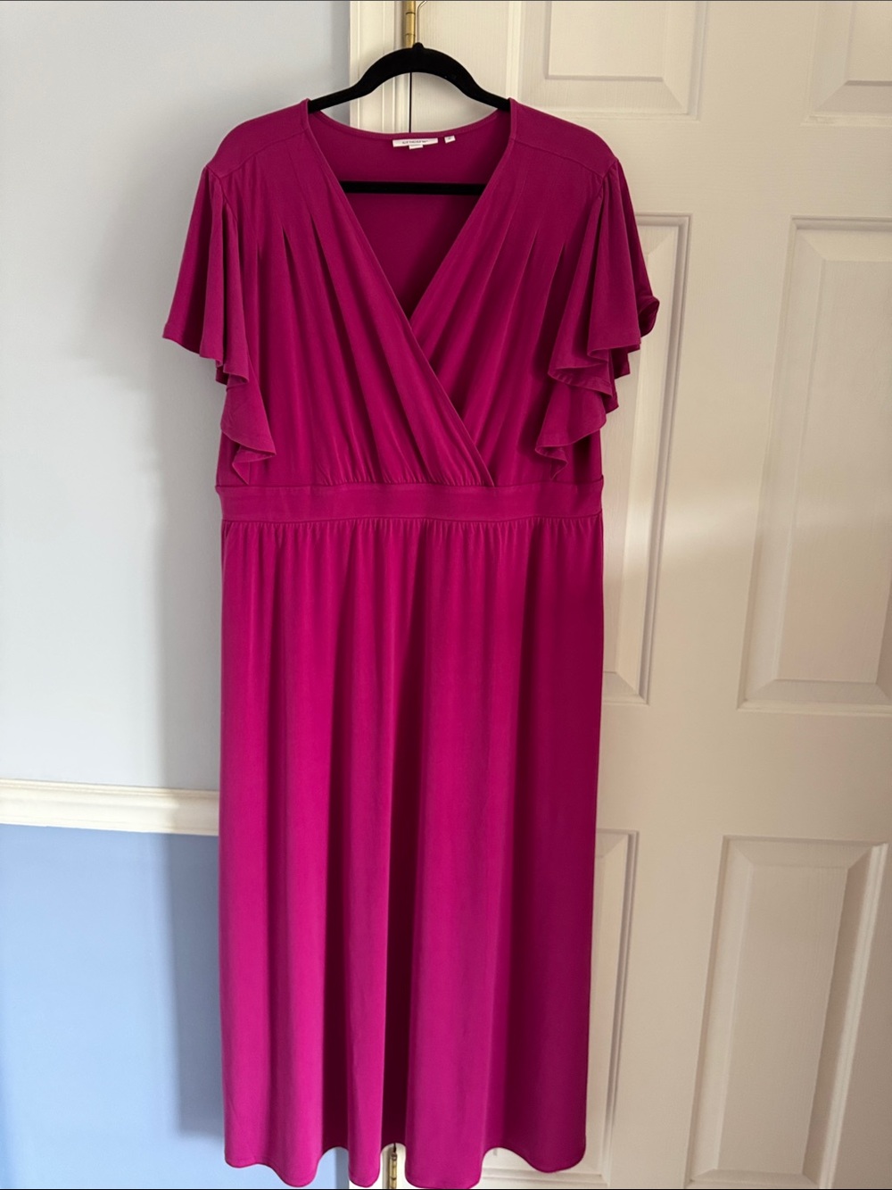 Chico’s Magenta Pink Faux Wrap Flutter Sleeve Midi Dress Size 3 XL
